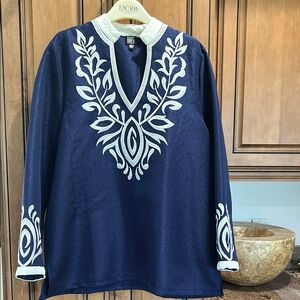 Navy Blue Tunic with White Embroidery